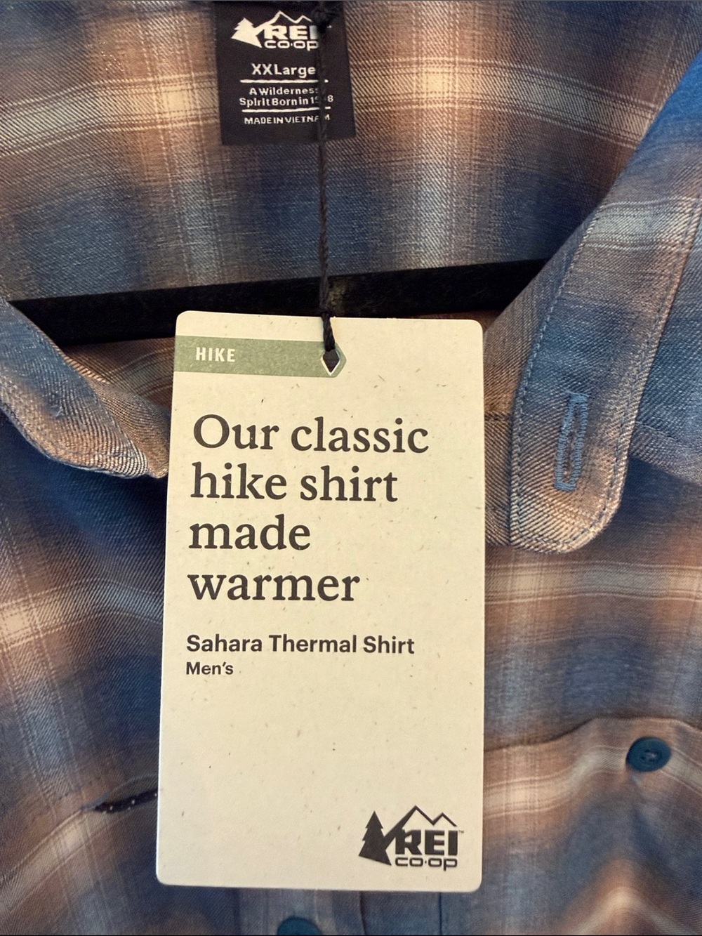 Men's NWT REI Blue Plaid Sahara Thermal Shirt Button-Up Shirt XXL - Picture 6 of 7